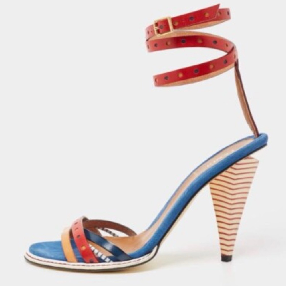 VINTAGE Fendi Multicolor Colorblock Strappy Sandals Heels IT 39.5 Fits US 9. - Picture 1 of 12